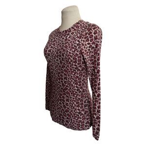 Harold's Vintage Long Sleeve Sheer Red Burgundy & Cream Rose Print Top Size XS